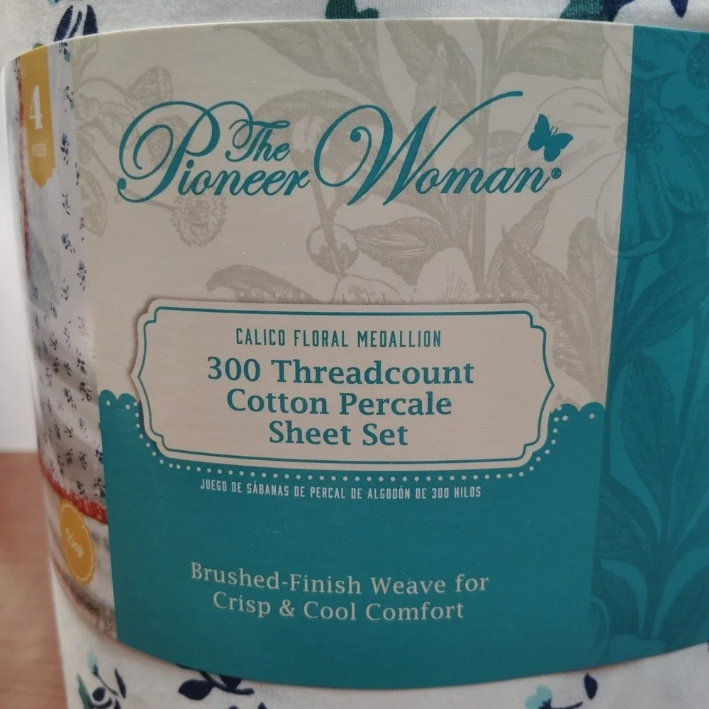 Pioneer Woman 4 Piece King Sheet Set Cotton Calico Floral Medallion Ruffle New
